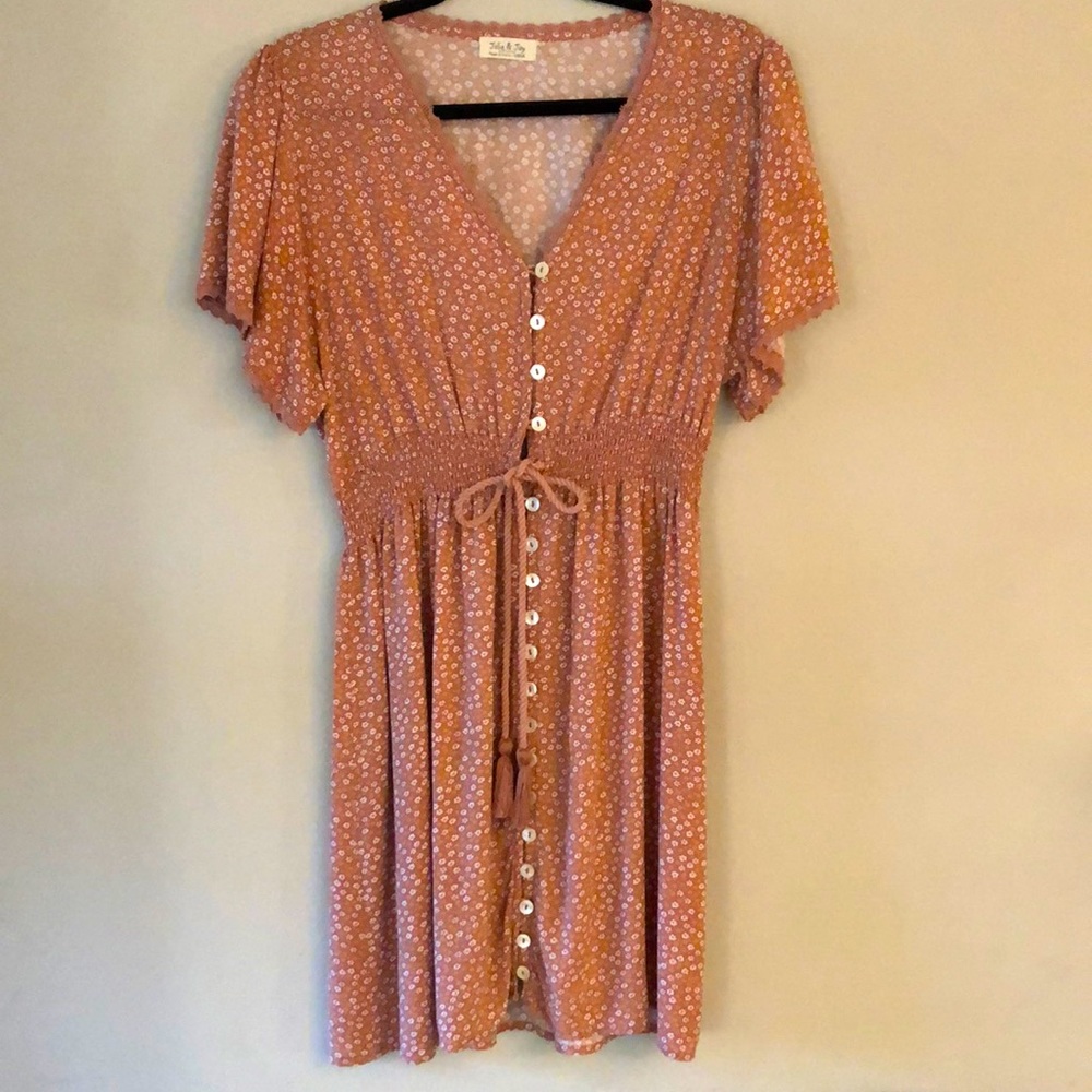 Jolie & Joy summer pink Floral dress size Large